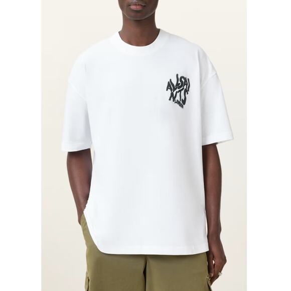 ALL SAINTS Men's Ashen White Orlando Logo Print Oversized T-Shirt Size XL - Picture 1 of 10